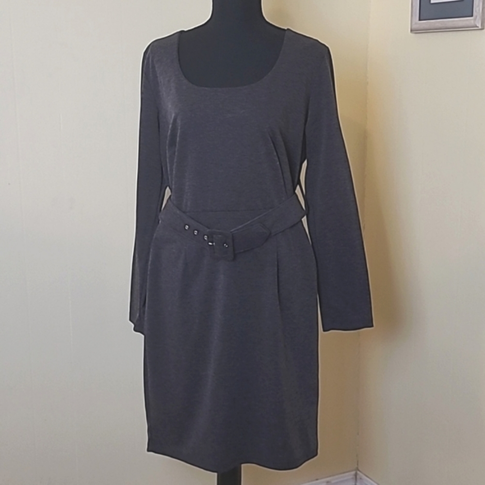 Avital Long Sleeve Dark Gray XL Dress with Belt and Pockets
